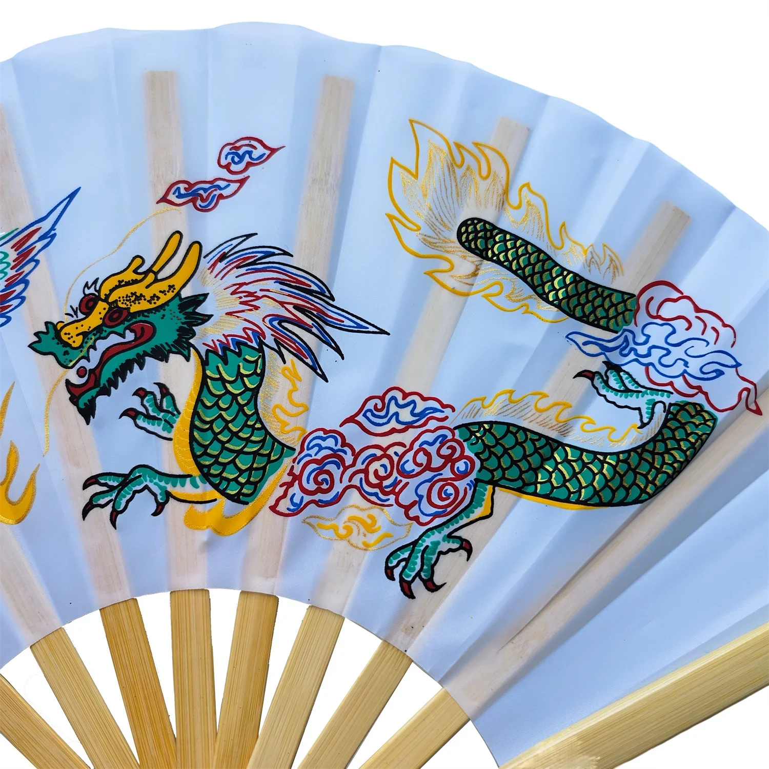 Martial Art Tai Chi Fan Bamboo Frame Silk Cover 13.4in/34cm Stainless Rivets Crisp Sound Kung Fu Wushu Cosplay Smooth Action