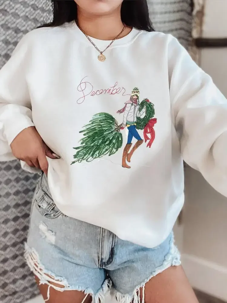 

Милые пуловеры с рисунком дерева и акварели, модная одежда, Праздничные рождественские и новогодние Флисовые женские свитшоты с круглым вырезом и графическим рисунком