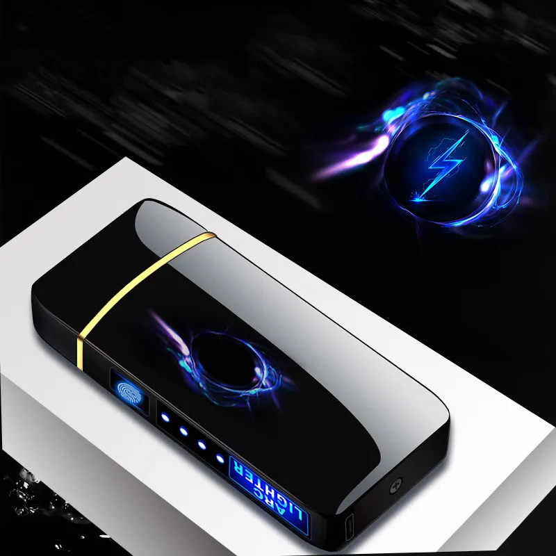 New Dual Arc Windproof Flameless Lighter With LED Power Display USB Touch Metal Plasma Lighter Portable Kitchen Outdoor Gadget 4