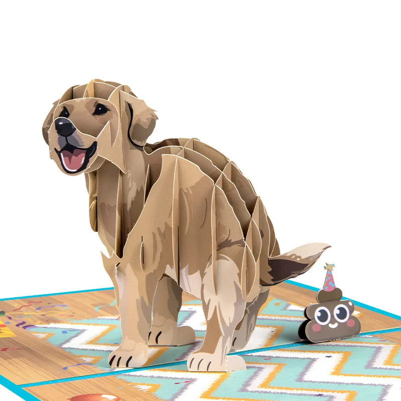 Funny Labrador Feces 3D Birthday Cards Gift with Envelope Creative 3D Dog Greeting Card Colorful Pet Birthday Card with Blessing