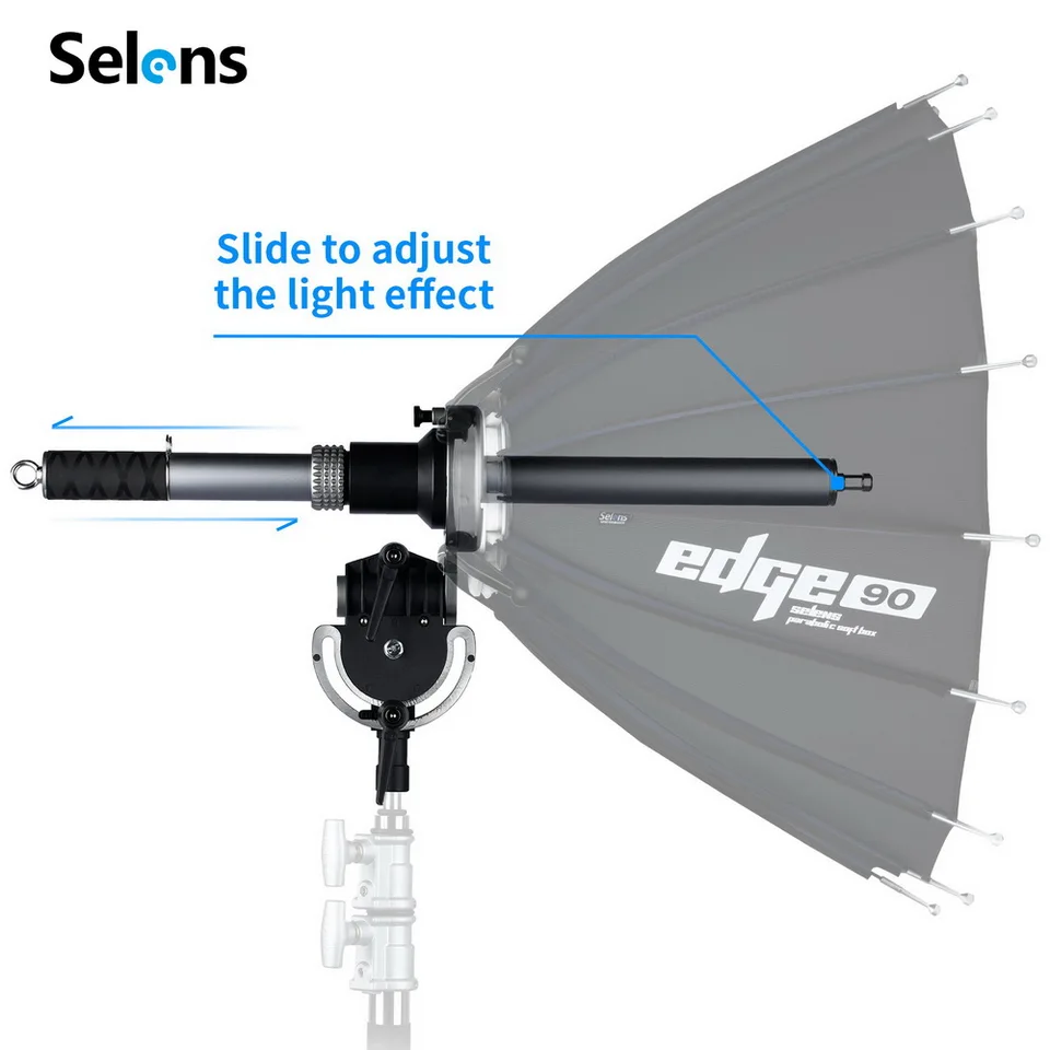 Selens EDGE 120cm 포물선 우산 소프트 박스 리플렉터, 확장 가능한 반사 브래킷 포함, 전문 사진 작가용 보웬