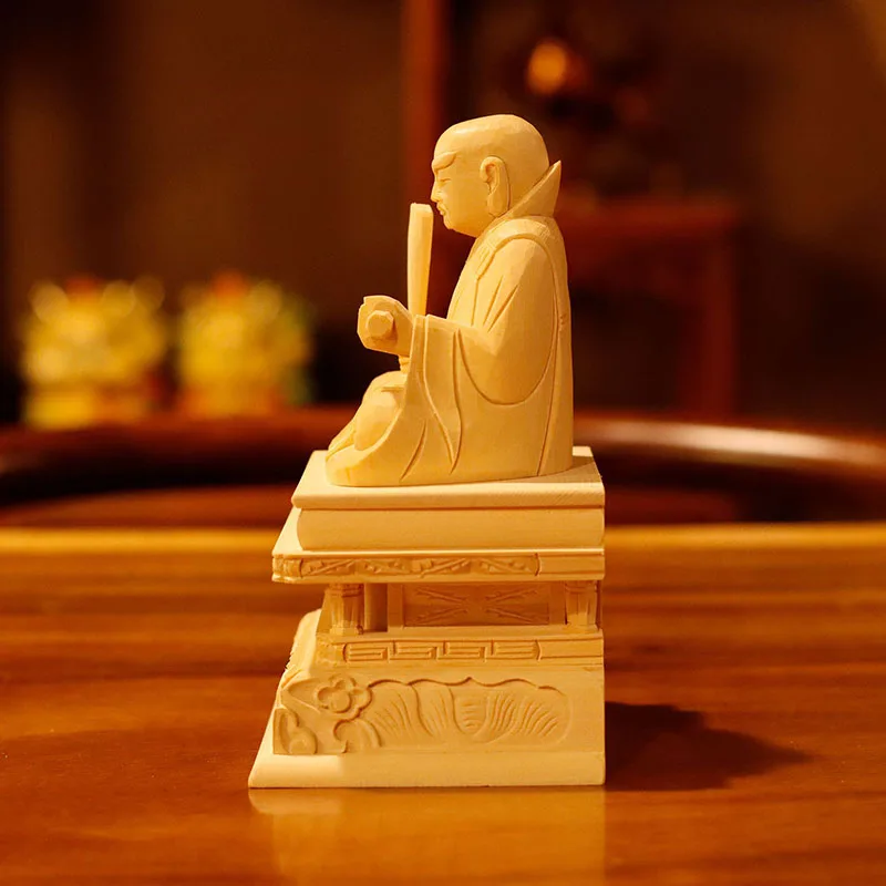 QiaoLin Cypress Statue Buddha Statue Crafts Nichiren Wooden Cypress Crafts Home Car Decoration Handmade Gifts