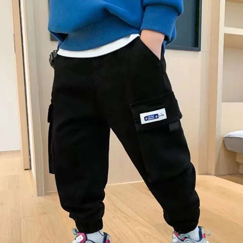 

Summer Kids Baby Long Pants Cotton with Pockets Elastic Waist Overalls Children Boy Casual Boys' Western Style TrendyChildren's