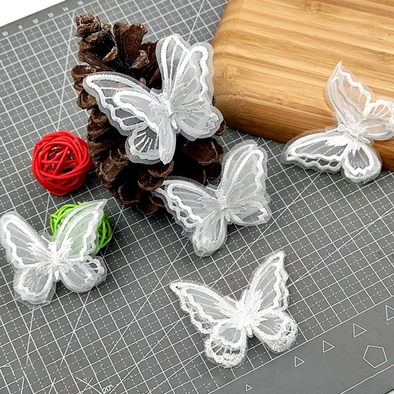 

Embroidered Butterfly White Sheer Butterfly Three-dimensional Simulation Mesh Butterfly Diy Baby Clothes And Hair Accessories