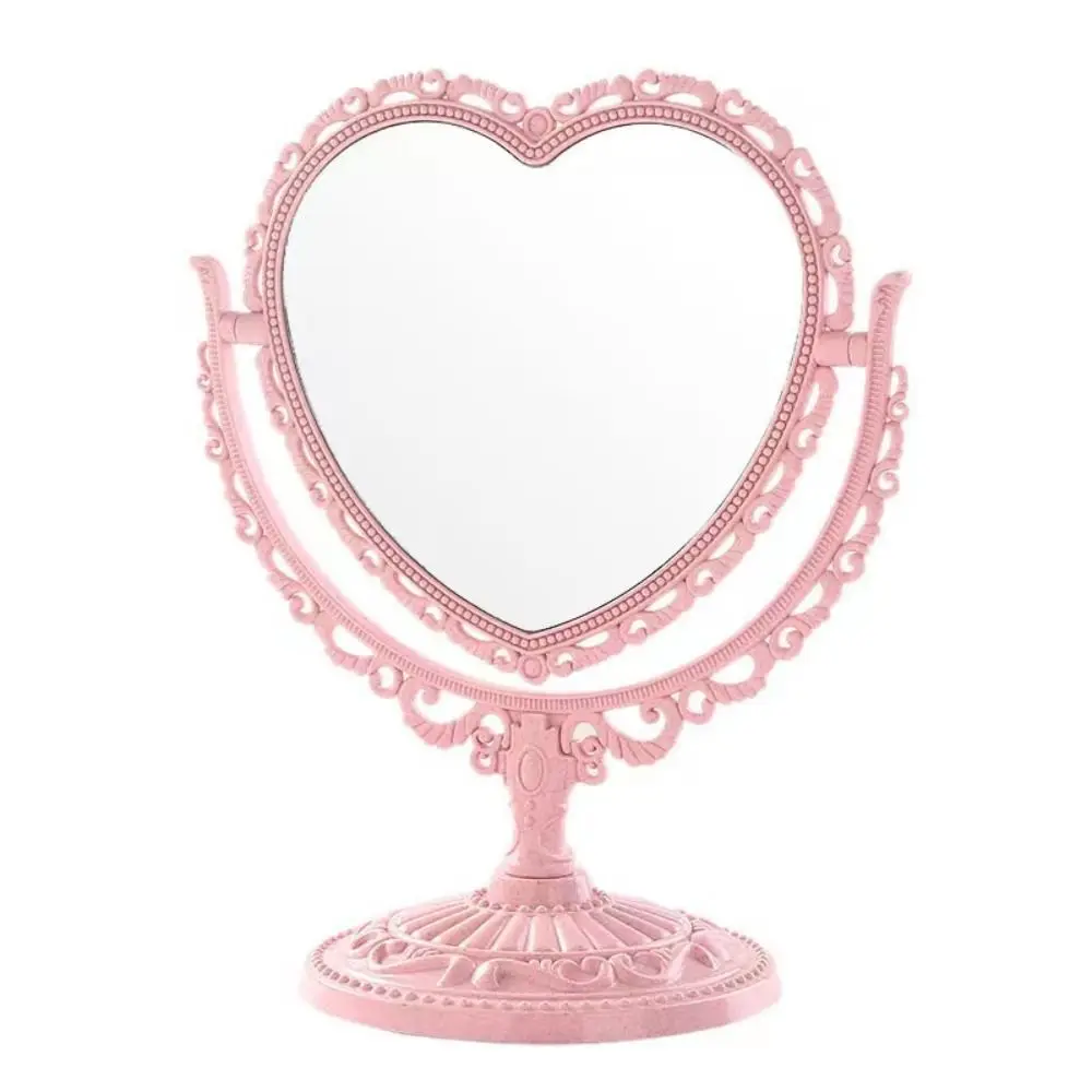 Oval Double-Sided Makeup Mirror Girl Heart Heart-Shaped Cosmetic Mirror High Definition European-Style Retro Dressing Mirror women s 2023 autumn winter new spicy girl street fashion personality double layered two sided wearable jeans
