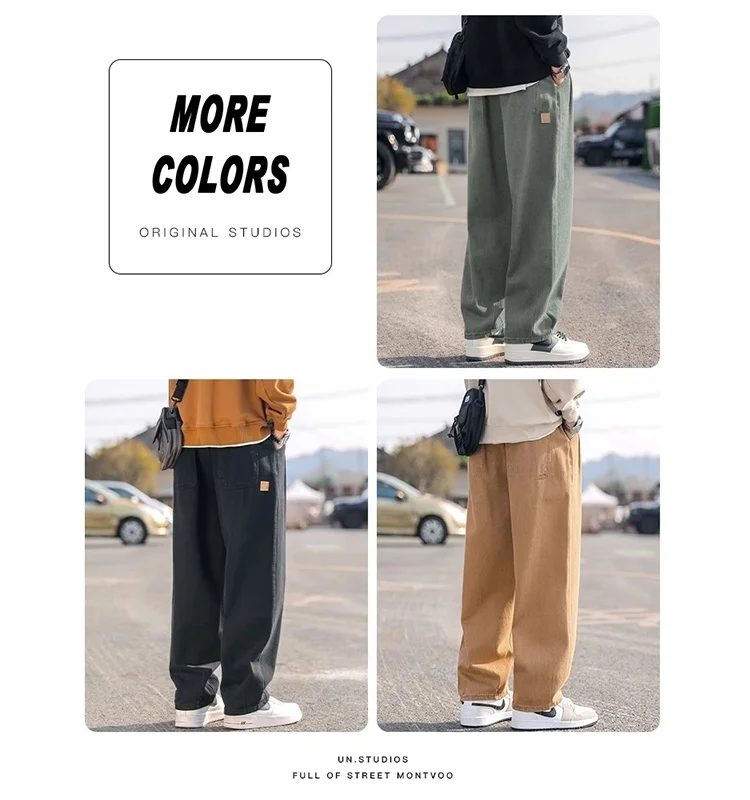 Trendy Pure Cotton Work Pants Loose Straight Leg Men's Autumn Spring Casual Trousers for Teenagers American Retro Sle