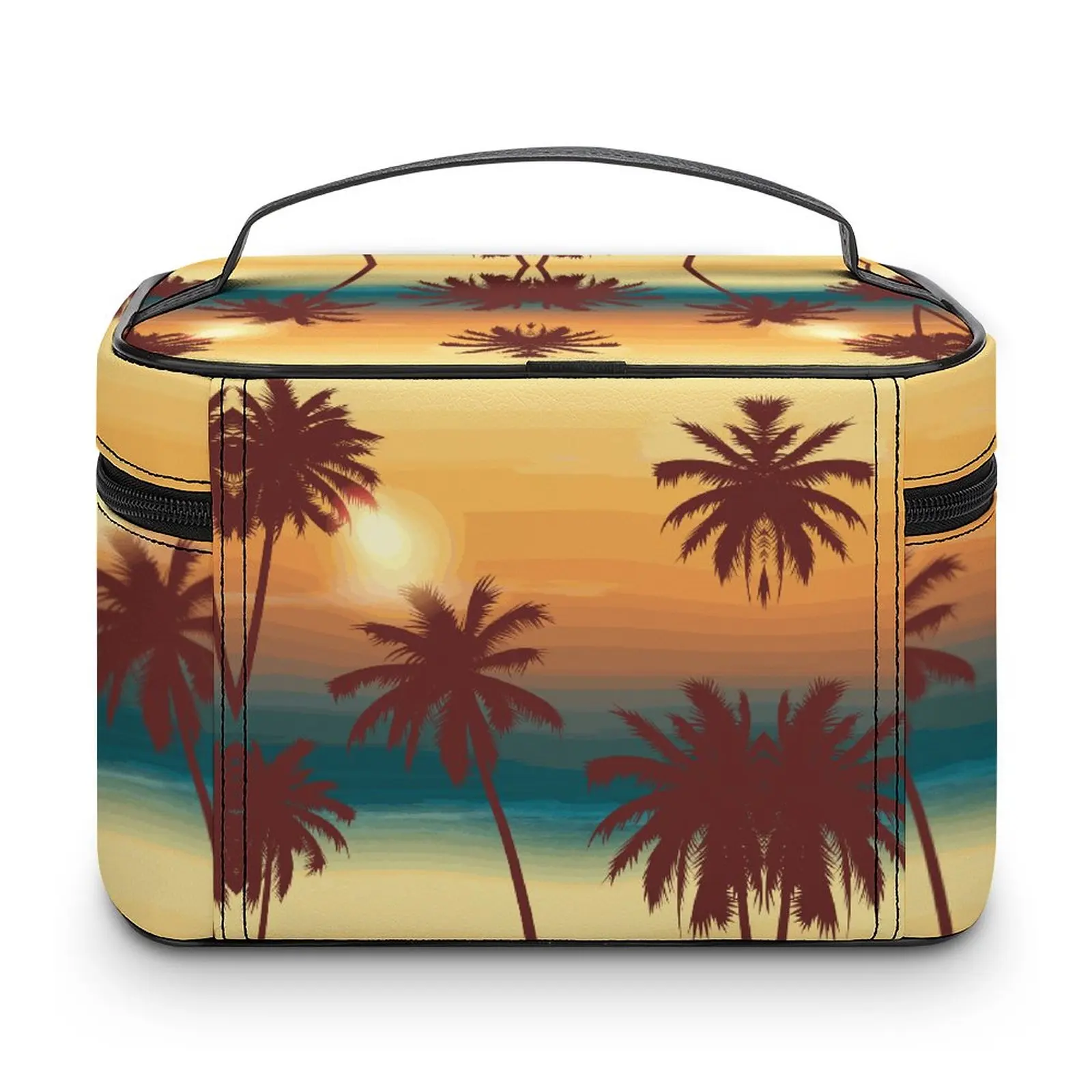 Customized Pattern Makeup Bag Beach Sunset Print Makeup Bag Women Multifunction Cosmetic Bag Toiletries Storage Wash Bag