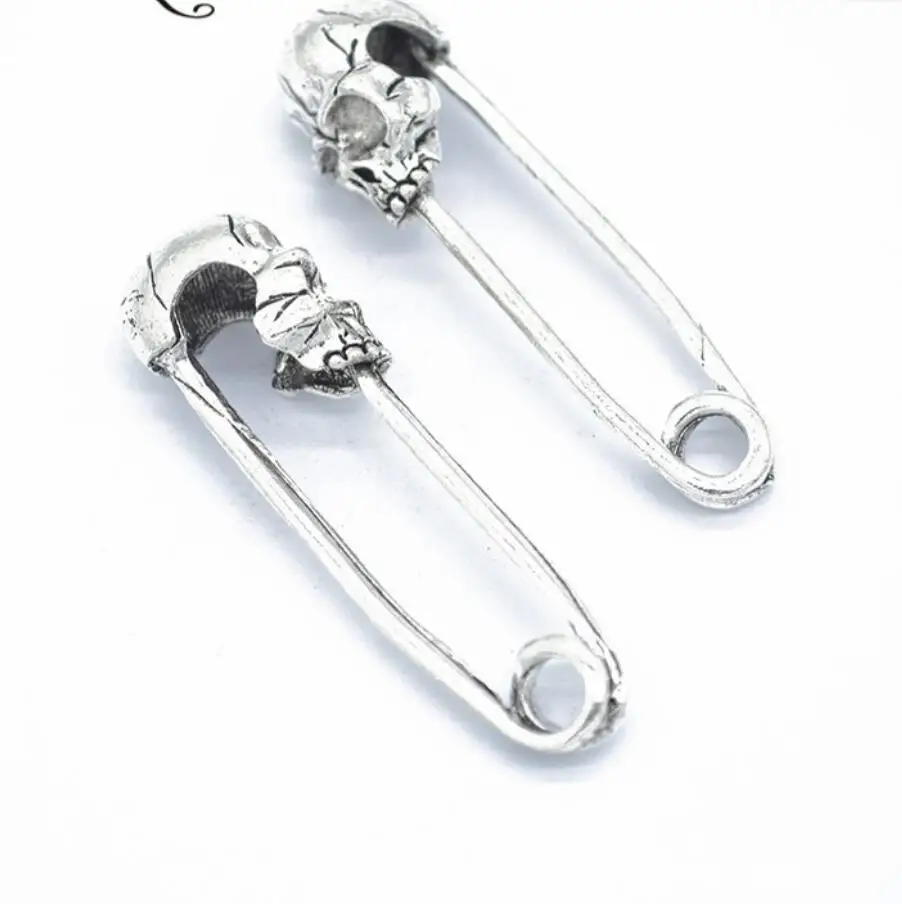15 pcs 50*14mm DIY Assorted Antique Metal Skull Hand Safety Pin Charms Pendant for Crafting Jewelry Making Accessory F0174