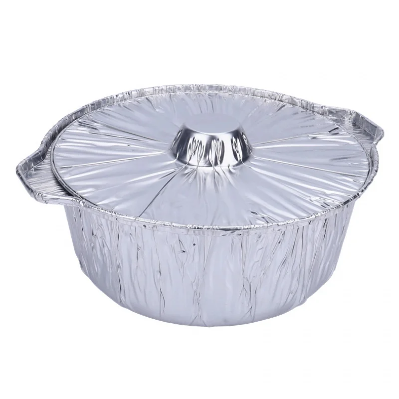 3 Pcs/Lot Disposable Thickened Hot Pot to-Go Box Takeaway Large Heated Grilled Fish Tin Foil Pot round Aluminum Foil with Lid