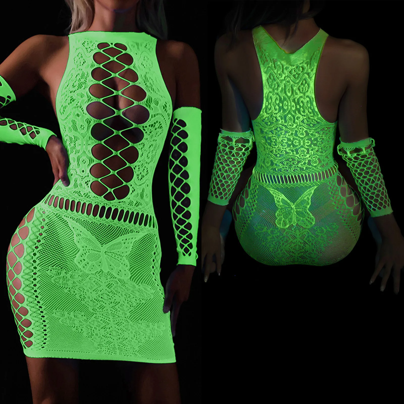Luminous Teddy Catsuit Glow In The Dark Erotic Lingerie Full Body Stockings Open Crotch Sexy Underwear Fishnet Women Nightwear women underwear sexy lingerie