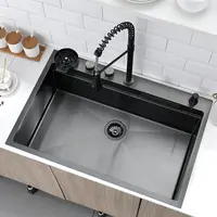 33   Drop In Kitchen Sink with Faucet Combo, 33x22 Inch Drop In Waterfall Kitchen Sink Workstation 16 Gauge S 2