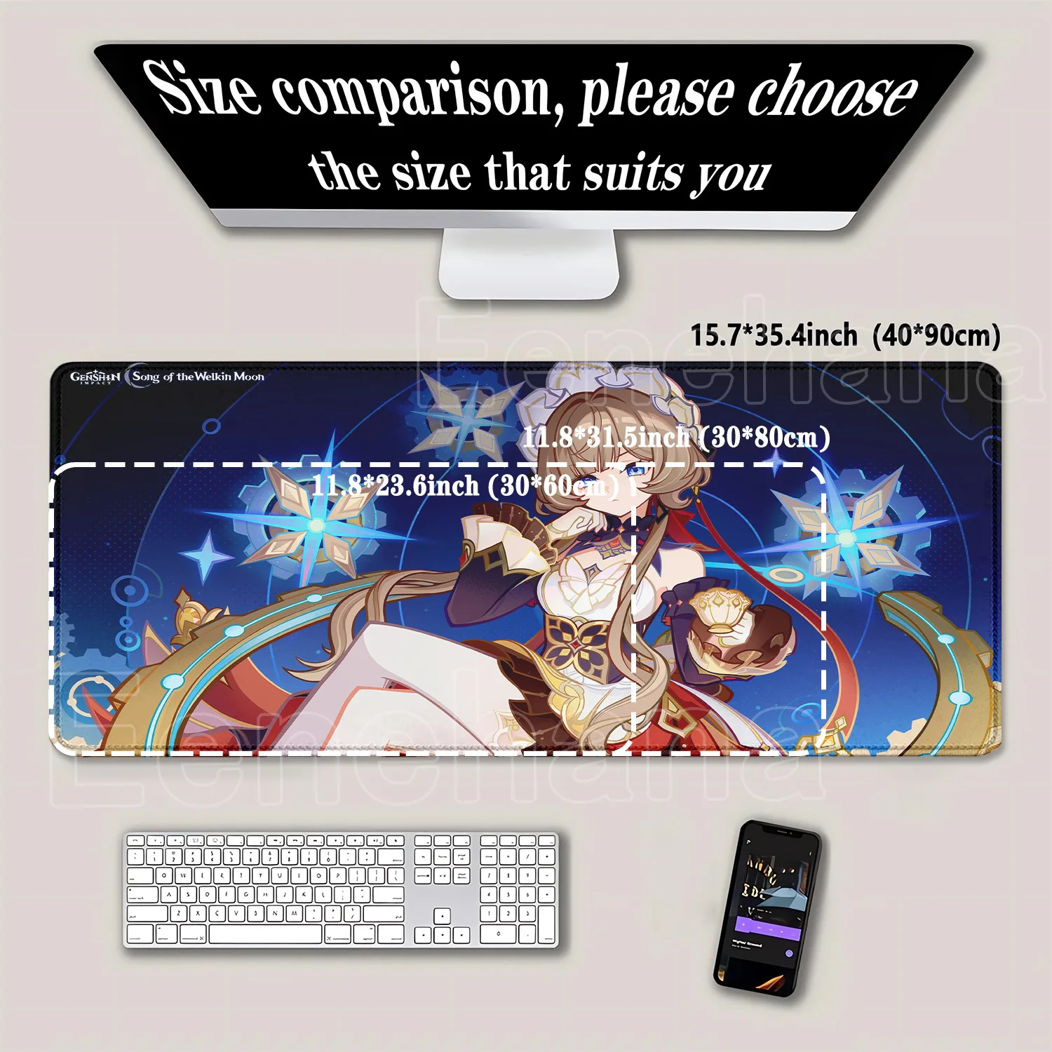 Genshin Impact Anime Kawaii Girl Gaming Mouse Pad - HD Print Desk Mat, Rubber Office Carpet with Overlock Edges