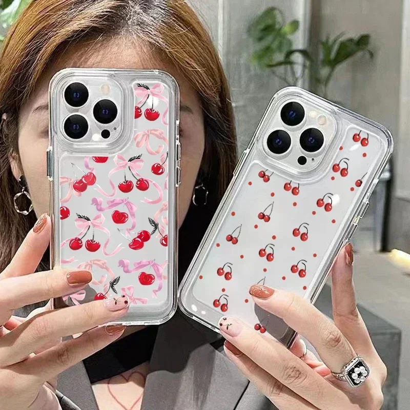 Creative Cartoon Cherry Bow Pattern Phone Case, Cute and Stylish Cover