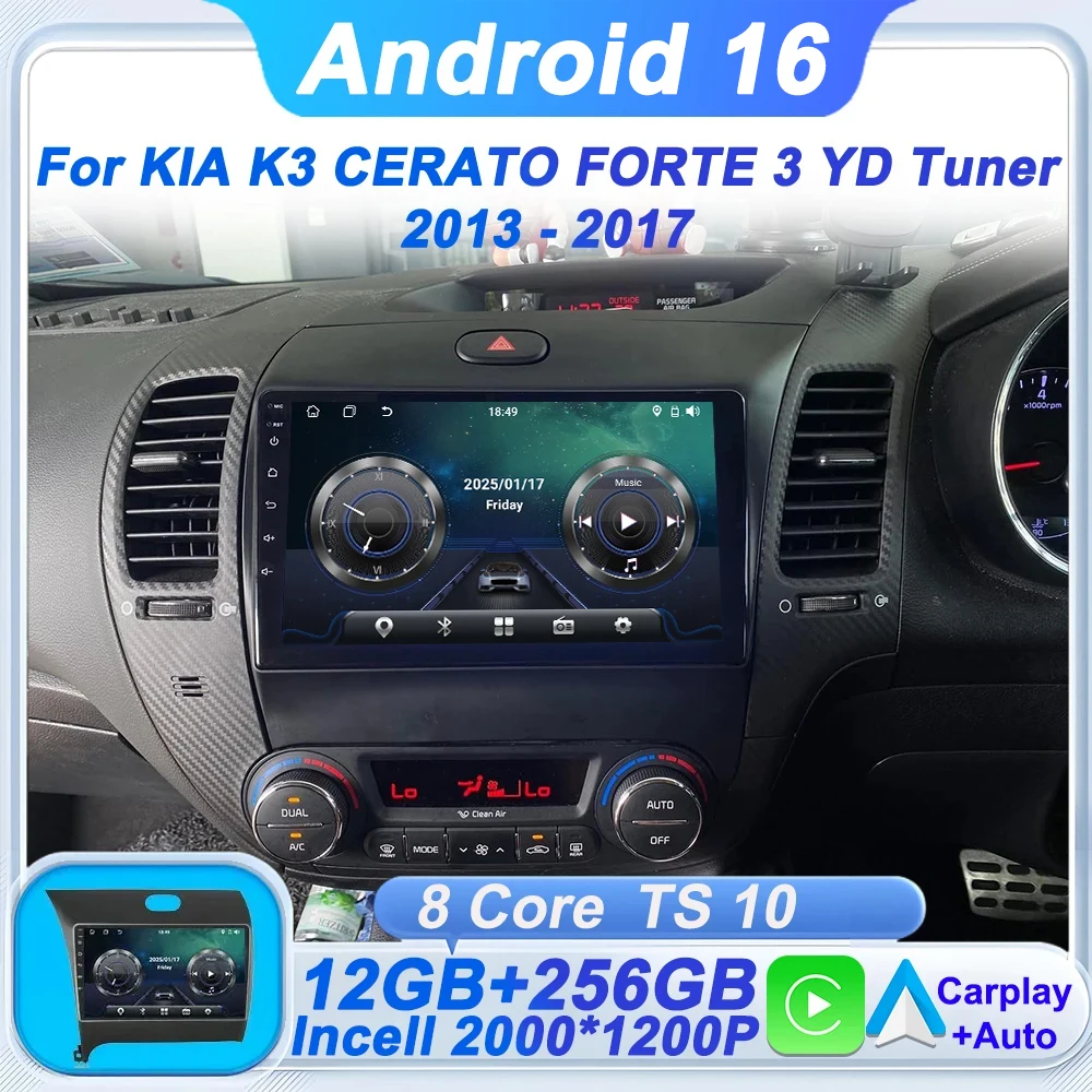 Android 16 estéreo Carplay para KIA K3 CERATO FORTE 3 YD sintonizador 2013 2014 2015 2016 2017 Radio de coche navegación GPS 5G Wifi BT FM 1