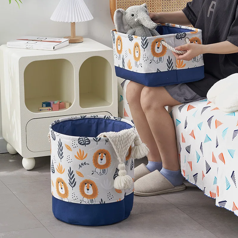 Canvas Folding Storage Basket Cartoon Print Storage Fabric Wardrobe Bedroom Dormitory Closet Toys Laundry Basket Home Storage 2