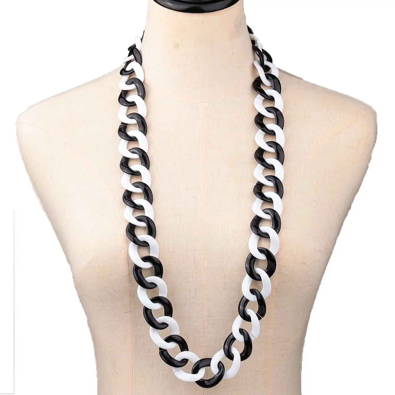 Fashion Statement Black/White Acrylic Long Chain Necklace for