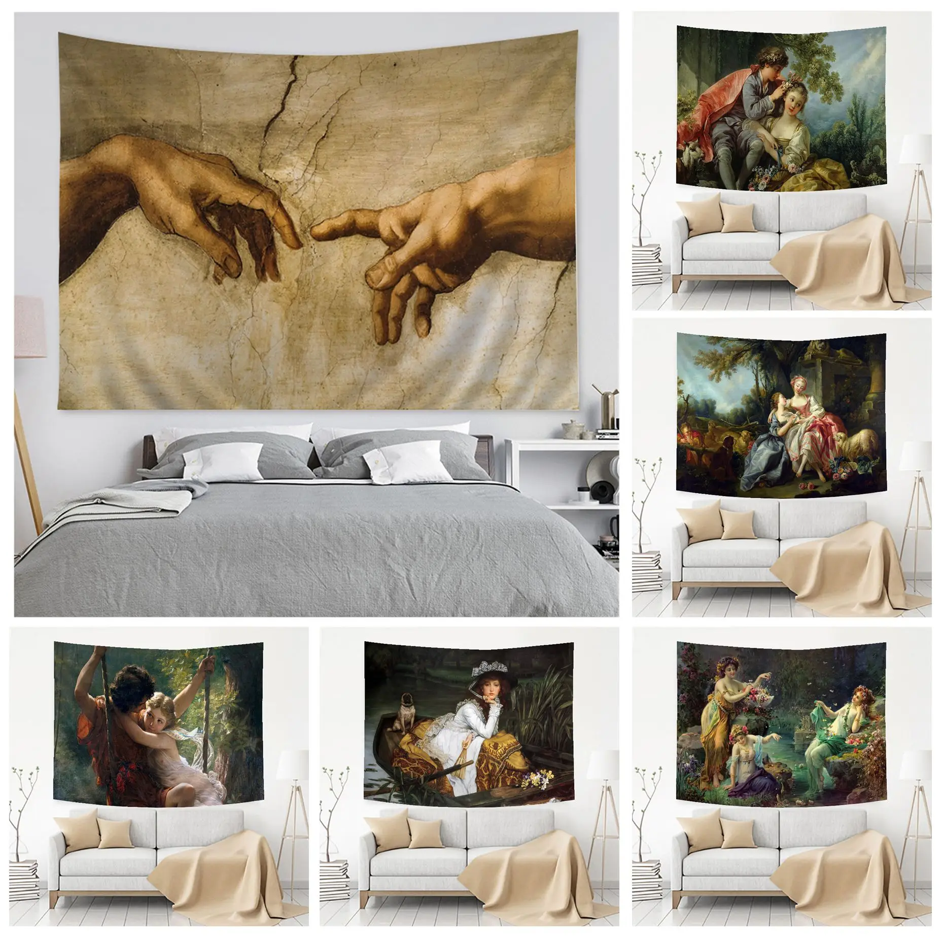 

Renaissance Oil Painting Art Hippie Wall Hanging Tapestries Hanging Tarot Hippie Wall Rugs Dorm Wall Art Decor