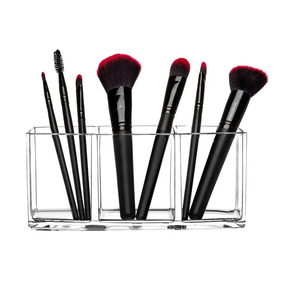 3 Holes Transparent Cosmetic Makeup Acrylic Makeup Brush Tool Storage Box Case Make-up Brush Holder Table Organizer Makeup Tool 3