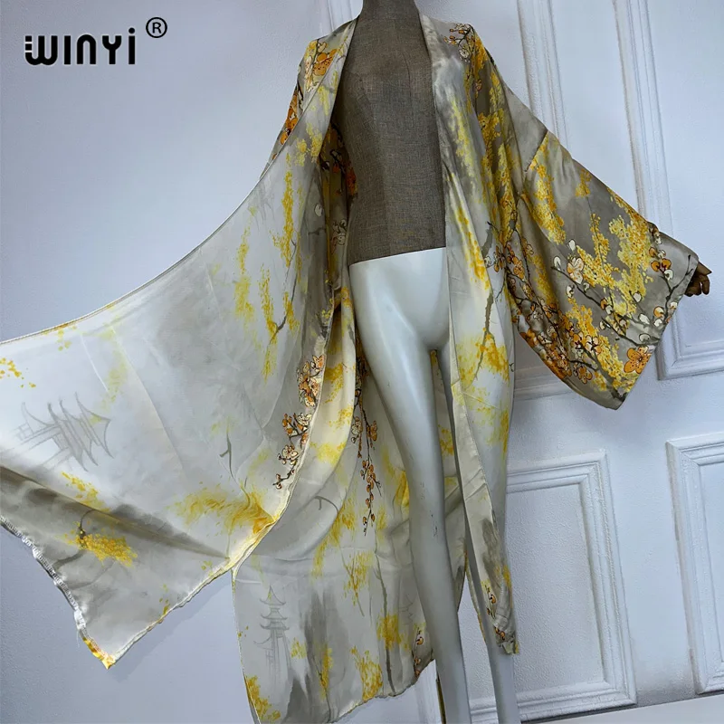 WINYI 아프리카 여름 패션 기모노 맥시 원피스 비치 커버 업 카디건, 보호 맥시 코트, 아바야 프린트 카프탄, 여성 비치 의상, 신제품