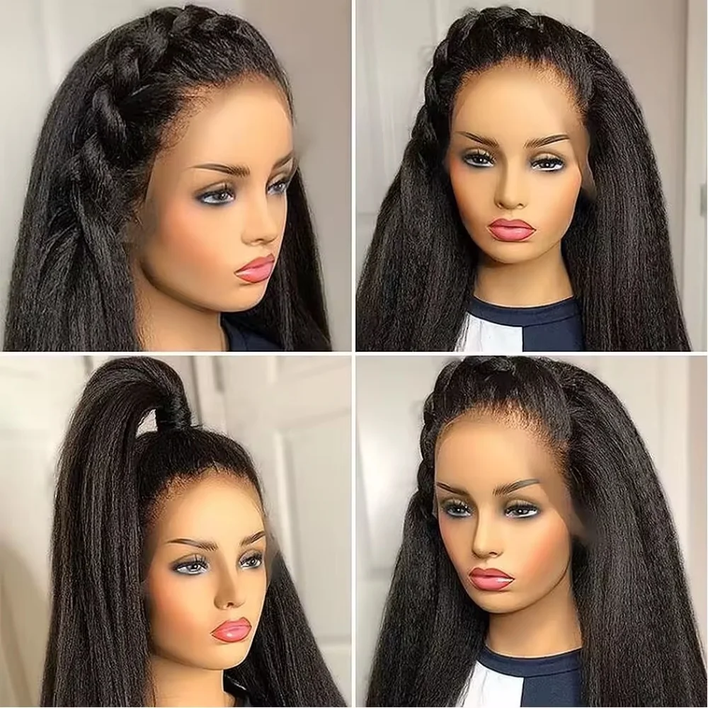 13x4 Kinky Straight HD Transparent Lace Frontal Wigs Human Hair For Women Remy Hair Brazilian Virgin Human Hair Wigs Glueless 3