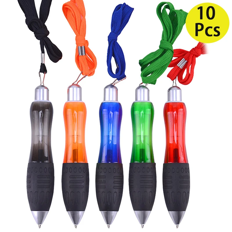 

10Pcs Big Weighted Fat Pens Retractable Blue Body Ballpoint Pens with Hanging Rope Large Wide Grip Pens Hot