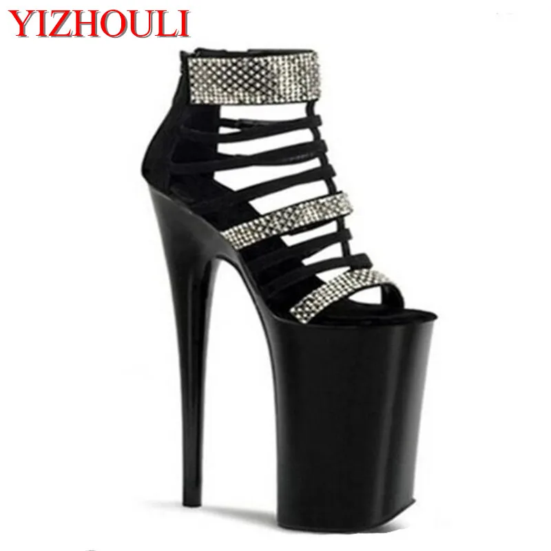 

New arrival 20cm high-heeled shoes rivet formal dress open toe sandals 8 inch gladiator sexy clubbing high heels dance shoes