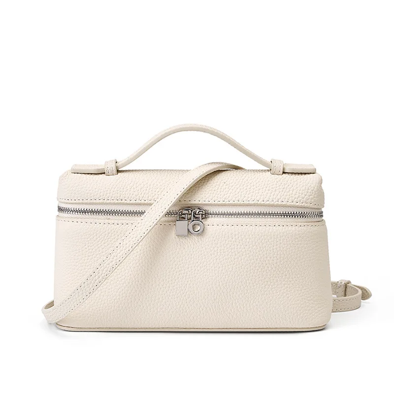 New Square Bag Cowhide Handbag Women's Simple and Fashionable One Shoulder Crossbody Makeup Bag L 19bag