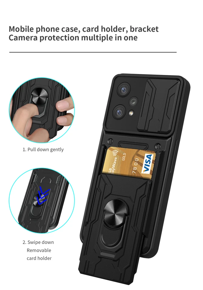Hi-Case per Custodia Realme 9 Pro+/Realme 9 4G con Custodia per Fotocamera Scorrevole e Supporto per Anello [Cover Anti-Caduta Compatibile con Supporto Magnetico per Auto], Rosso