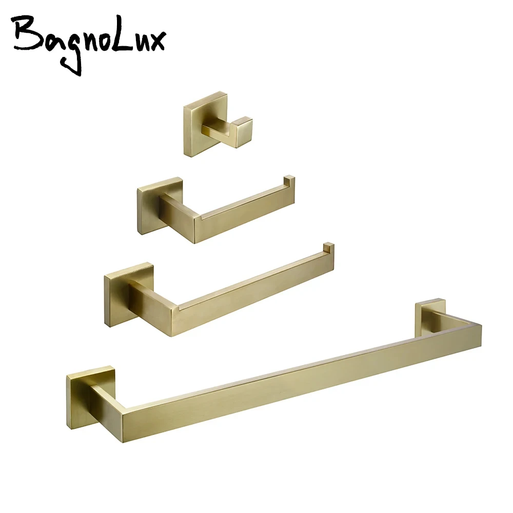 BagnoLux Brushed Gold Stainless Steel Wall Hook Toilet Paper Holder Towel Bar Bathroom Accessories paper towel holder,toilet paper holder,towel hook,bathroom hardware set,bathroom hardware accessories,clothes hook