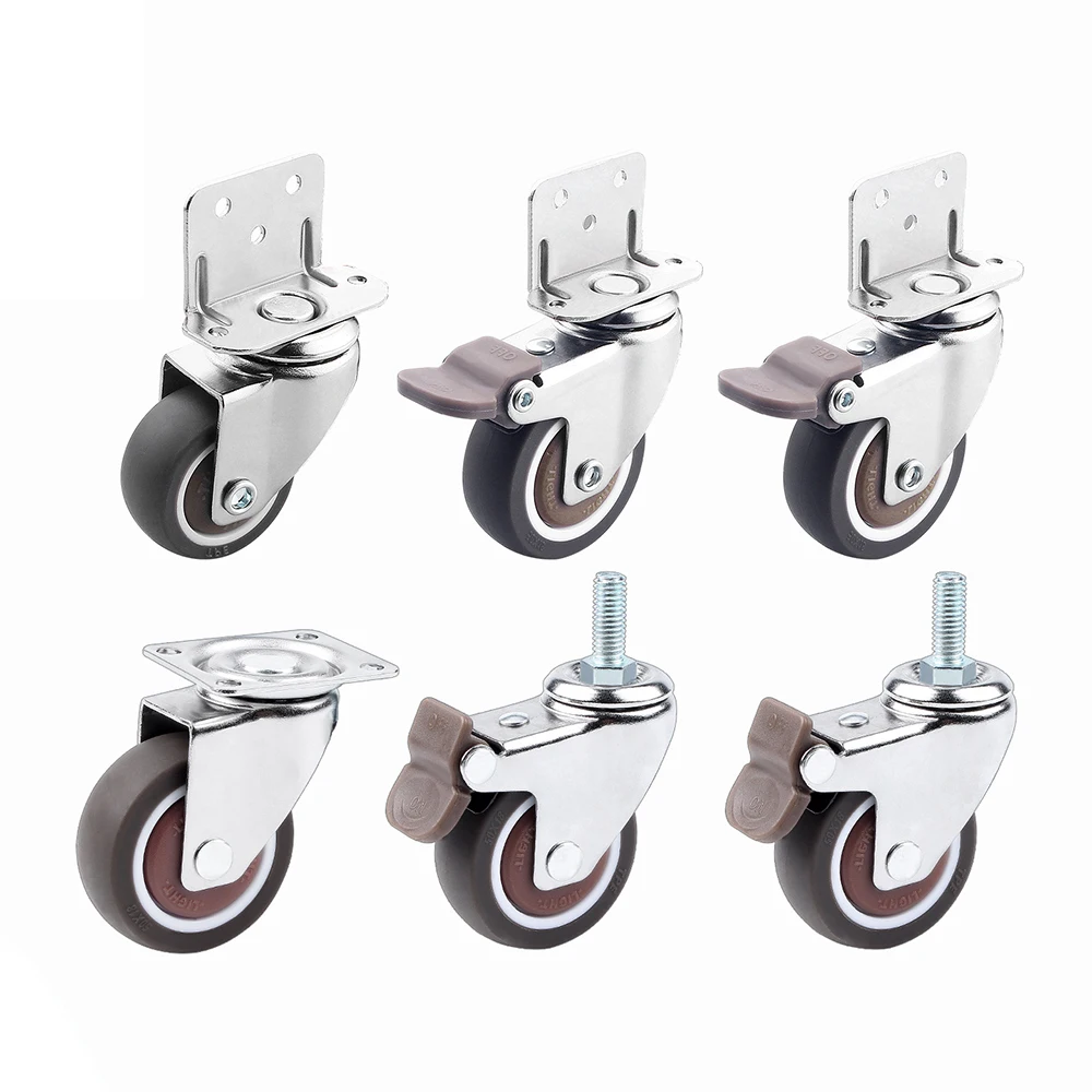 1-10Pcs 무거운 가구 캐스터 0.5-2 인치 부드러운 고무 범용 휠 회전 캐스터 내마모성 음소거 롤러 휠