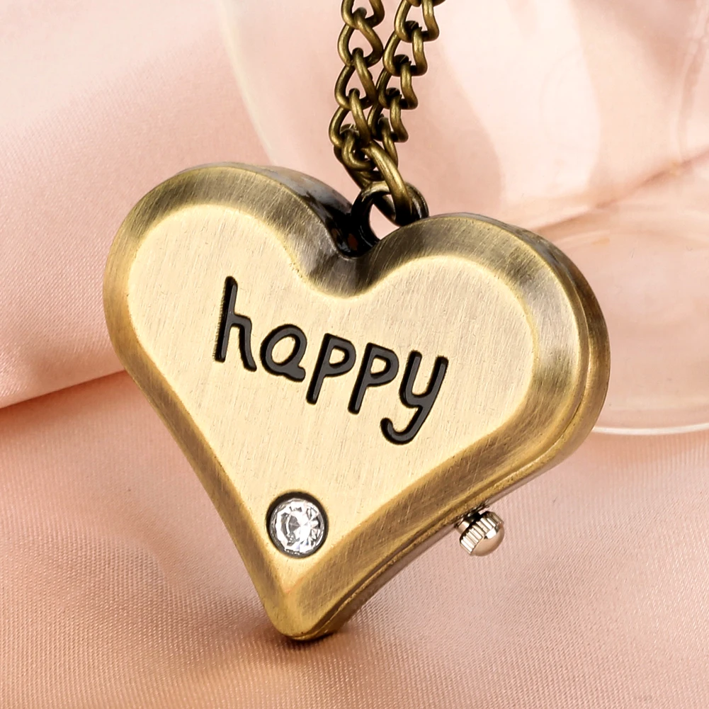 

Tiny Bronze Happy Heart/Lucky Star Shaped Quartz Pocket Watches for Girls Retro Pendant Necklace Chain Pendant Pocket Timepiece