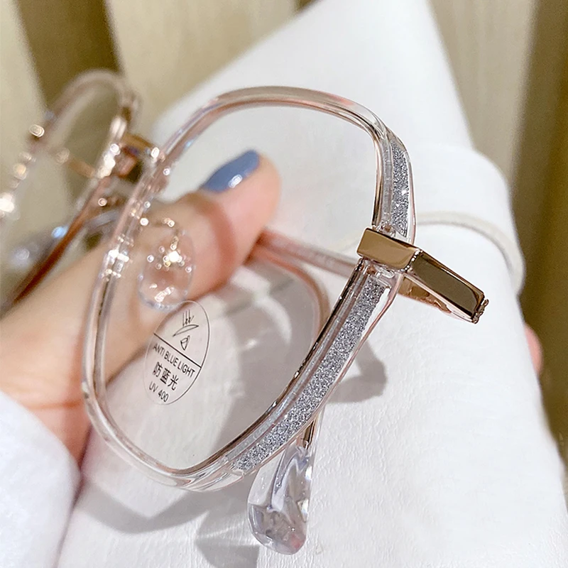 Women Metal Frame Fashion Plain Glasses Gold Silver Black Flat