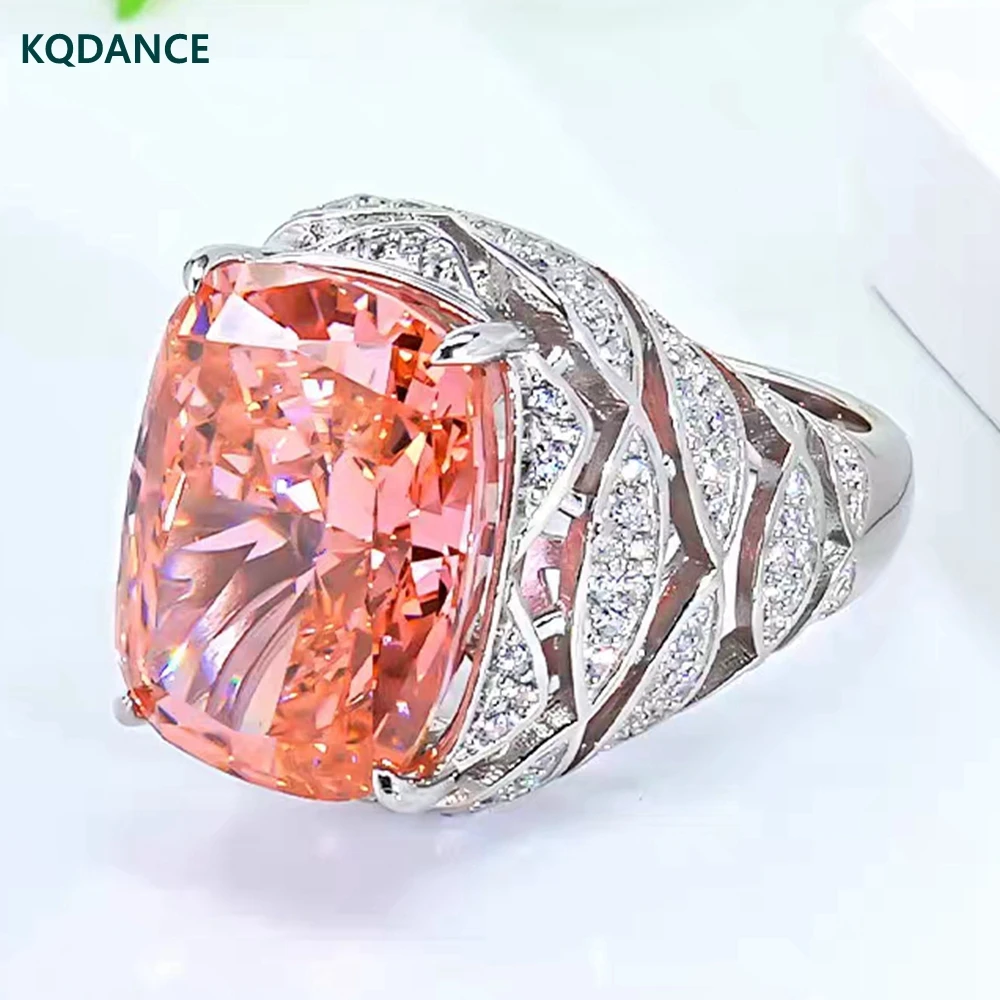 Kqdance 925 Sterling Silver Cushion Cut Yellow Orange Pink Stone 14 Ct High Carbon Diamond Creato Padparadscha Rings Jewelry
