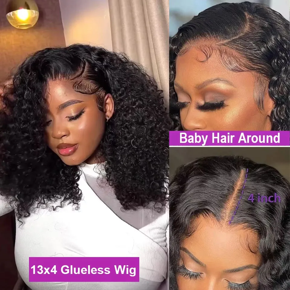 7x5 Glueless Wigs 100% Human Hair Ready To Wear Kinky Curly Short Bob Wigs For Women Deep Wave 13x6 Lace Front Wigs Pre Plucked 4