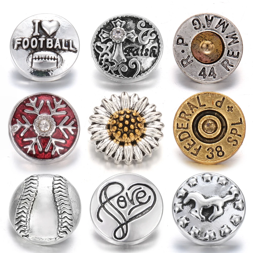 10pcs/lot Snaps Jewelry 12mm Snap Buttons Metal Flower Cross Christmas