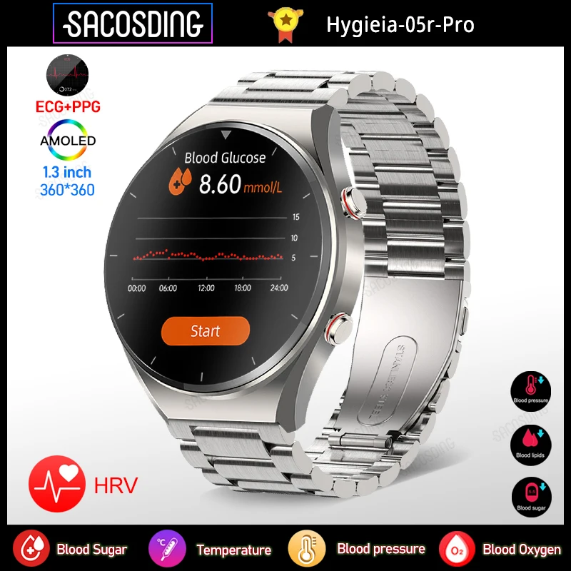 

Healthy Blood Sugar Smart Watch ECG+PPG Precise Body Temperature Heart Rate Blood Pressure HRV Sport Smartwatch Sleep Monitoring