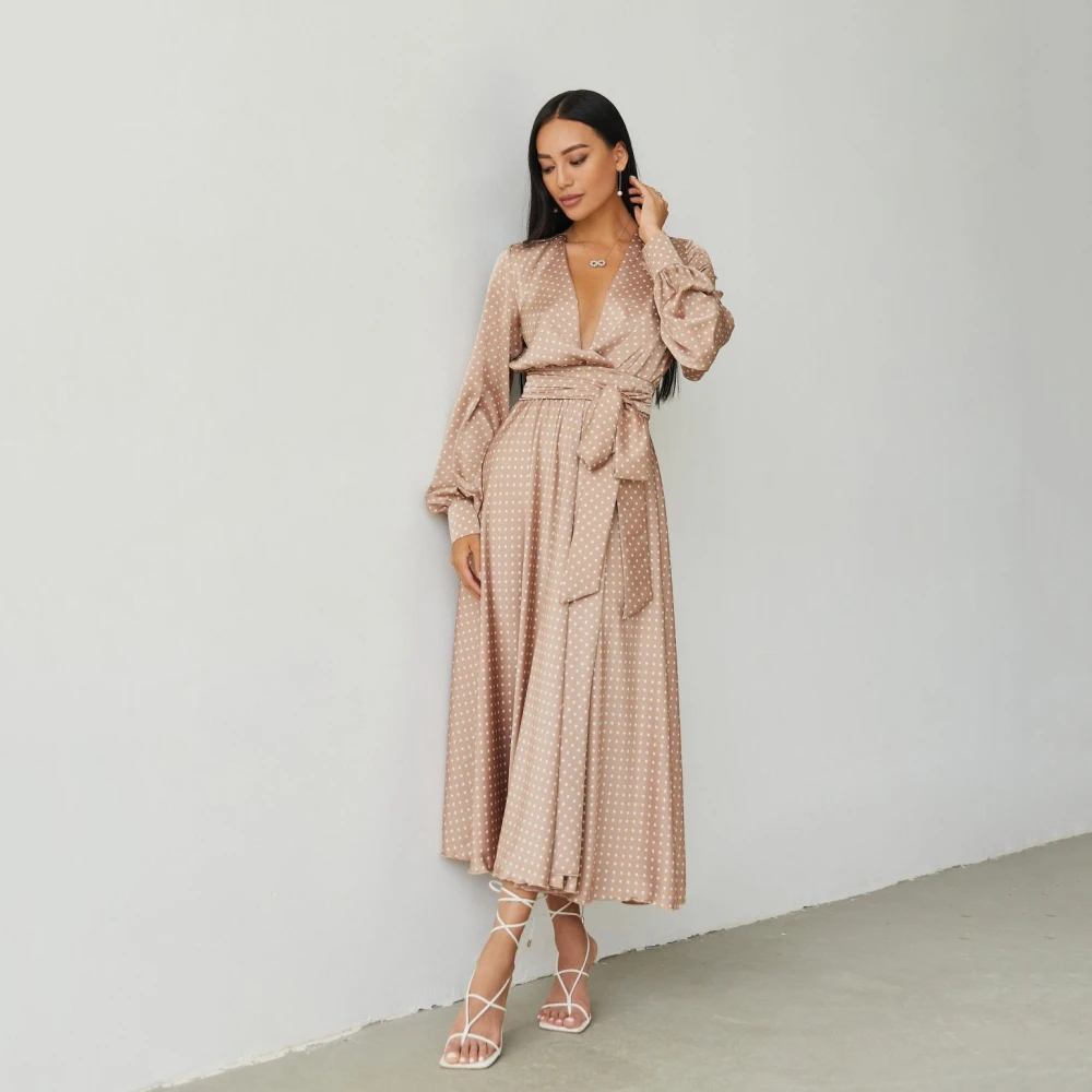 

Elegant Women Gowns V-Neck A Line Fashion Simple Dress Female Long Sleeve Mother Dresses Robes Invitée Mariage
