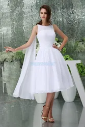 free shipping modest 2016 new hot custom size short formales chiffon plus size bridal dress cap sleeve white Bridesmaid Dresses