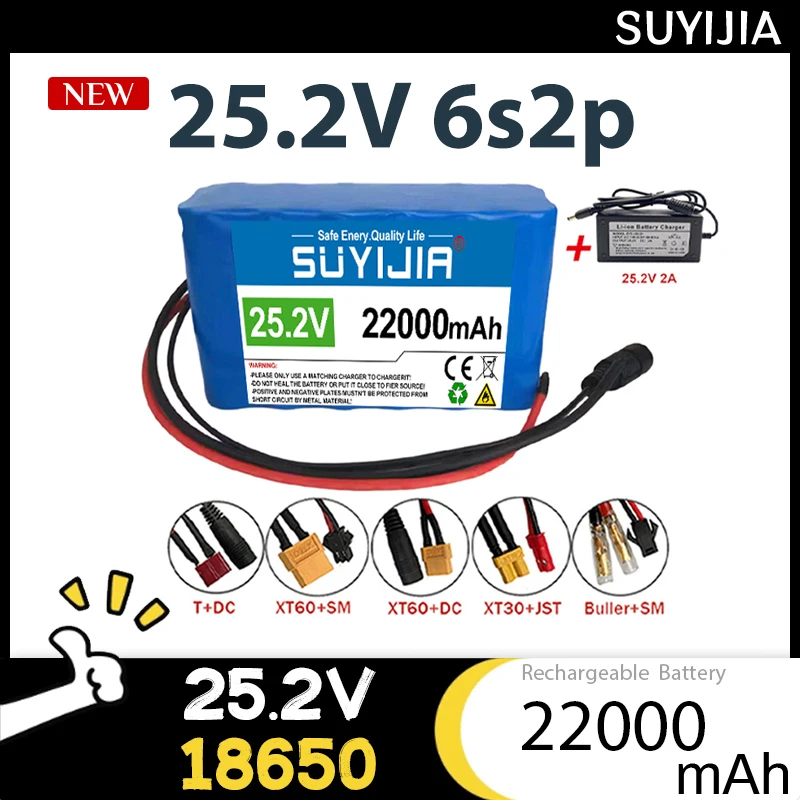 

Lithium Battery 18650 6S2P 22Ah 25.2V 24V Battery Pack Built-in Smart BMS Electric Bicycle Unicycle Scooter Wheel Chair Charger