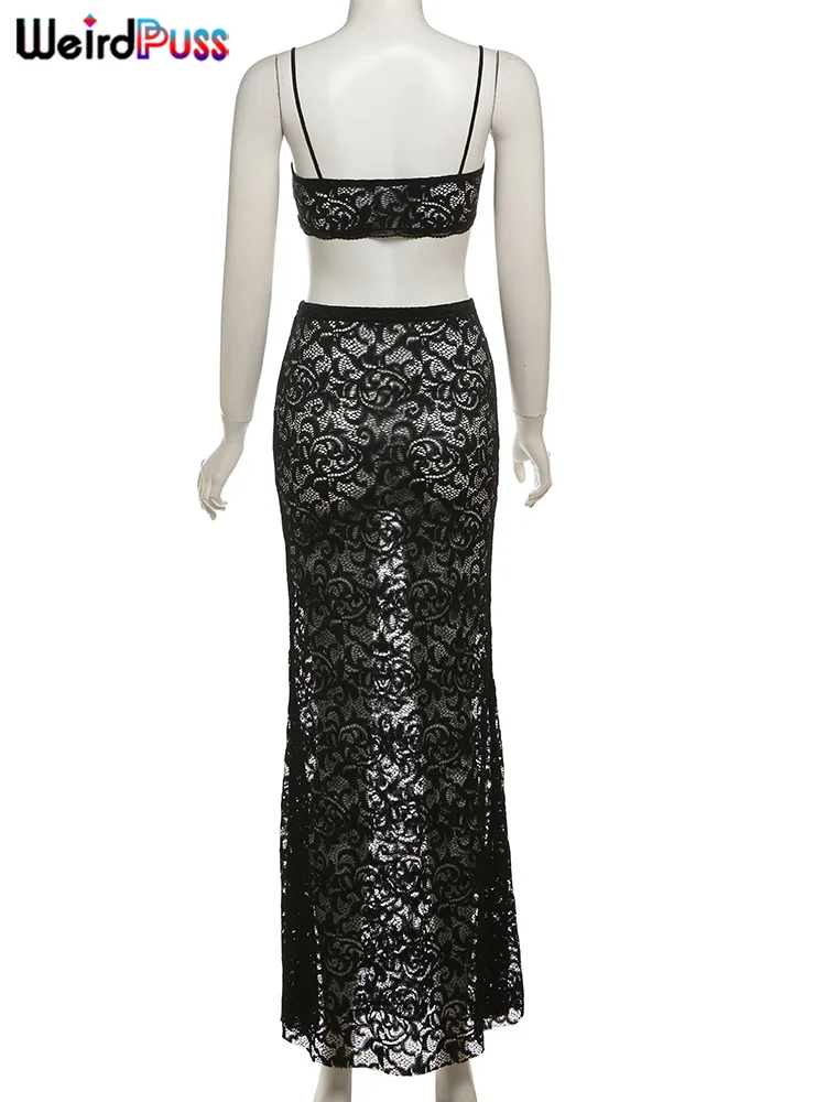 Weird Puss Sexy Mesh 2 Piece Set Women Hipster Midnight Summer Trend Mini Camisole+Skirts Stretch Nightclub Party Matching Suits 6