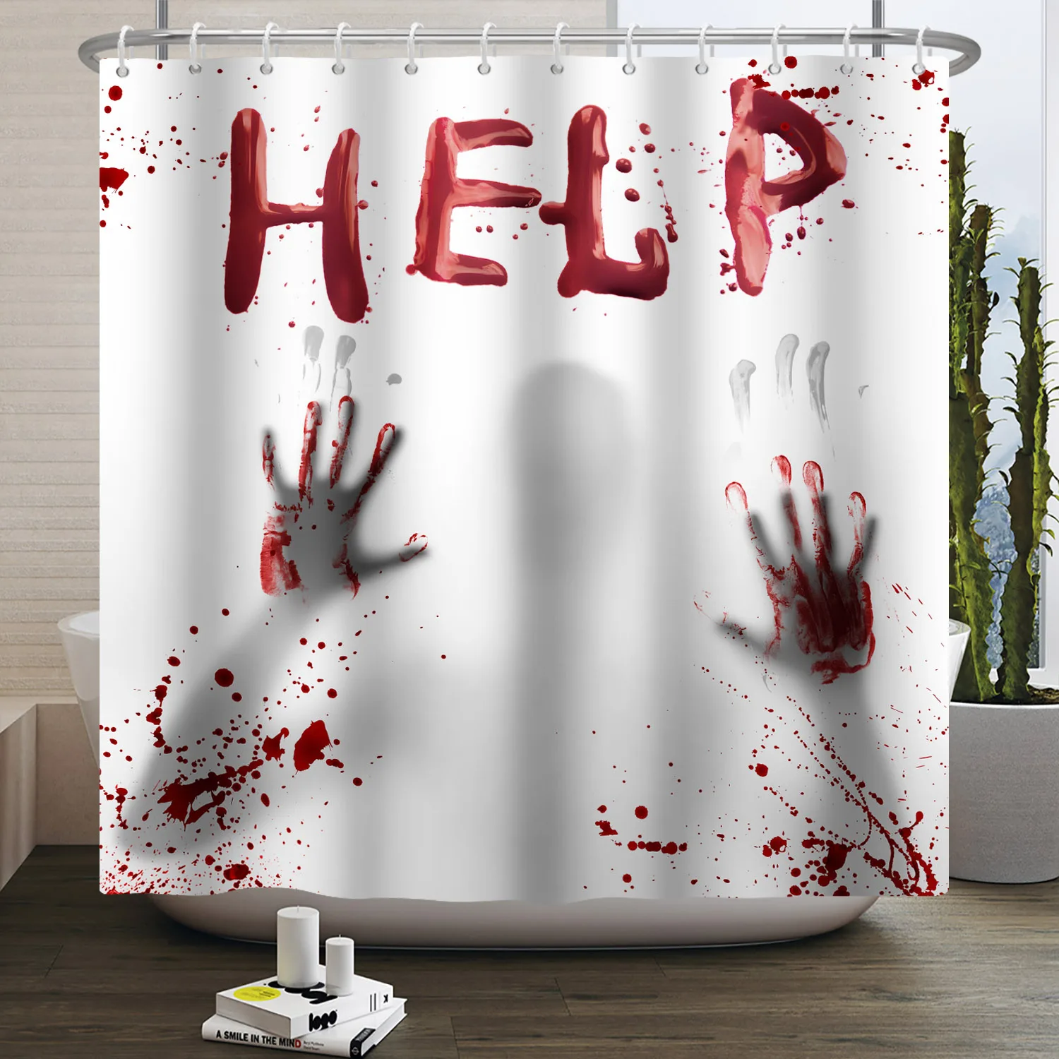 Shower Curtains Halloween Horror Night Bloody Hands Spooky Zombie Skull Scary Waterproof Bathroom