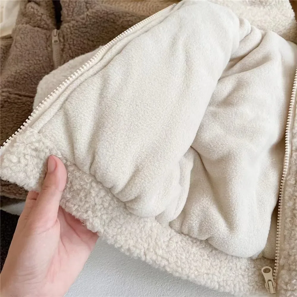 Winter Boys and Girls Thickened Coat Korean Version of Baby Clothing Cartoon Kids Lamb Wool Warm Hooded Cotton Jacket