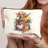 1pc Highland Cow Cosmetic Bag Stylish Floral Design Durable Makeup Organizer Ideal Travel Toiletry Tote Womens Cosmetic Pouch 1