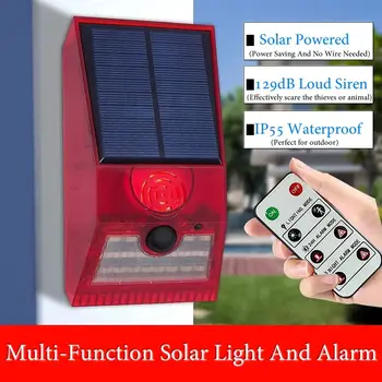 Solar 2-In-1 Motion Sensor Detector Alarm Light Remote Control Siren Waterproof 129dB Siren Lamp For Home Outdoor Yard Farm 1