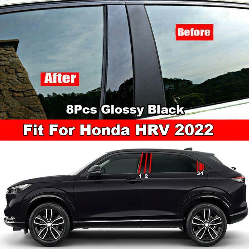 혼다 HRV 2022 자동차 창문 기둥 포스트 트림 스티커, 자동차 문짝 외관 BC 칼럼 패널 장식, 스타일링 액세서리, 8 개