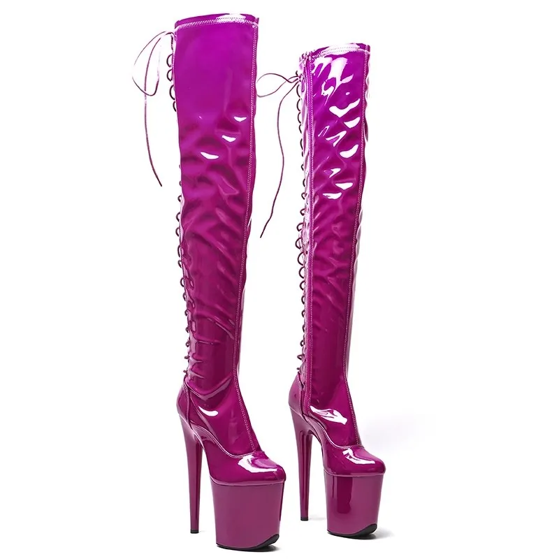 

Sexy Model Shows PU Upper 20CM/8Inch Women's Platform Party High Heels Thigh High Shoes Pole Dance Boots 446