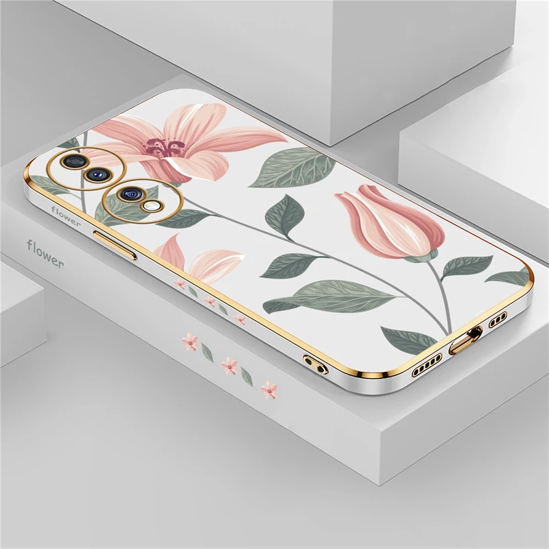 Elegant Floral Shockproof Silicone Phone Cover with Plated Edges