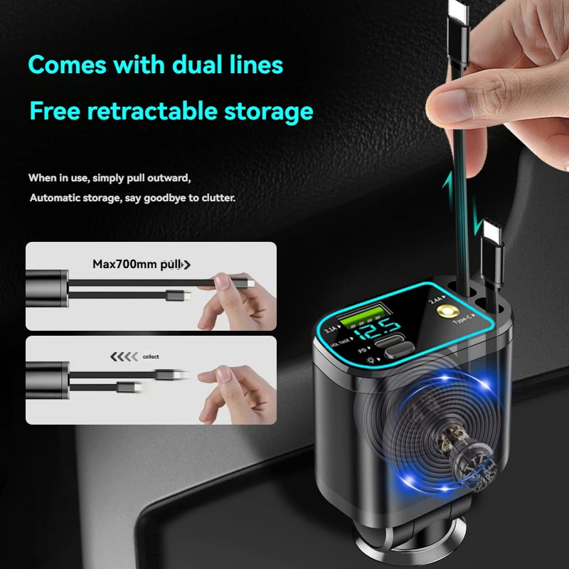 One-to-five vehicle mobile phone charger, supporting super-fast charging, with ambient light and starry sky light