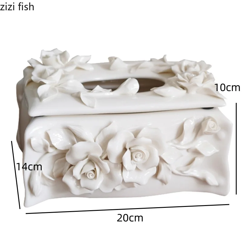Hand Pinch Roses Ceramic Tissue Box Handmade Flower Paper Box Napkin Boxes Decoration Craft Paper Storage Boxes Tissue Organizer 6