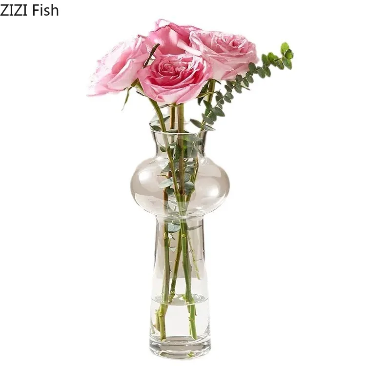 Green Glass Vase Flowers Pots Hydroponic Flower Vessels Desk Decoration Flower Arrangement  Floral Vases Room Aesthetic Decor 6